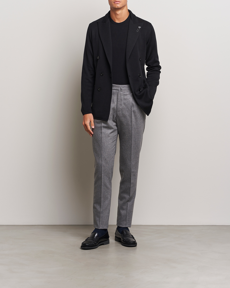 Hombres | Blazers | Lardini | Knitted Double Breasted Wool Blazer Black