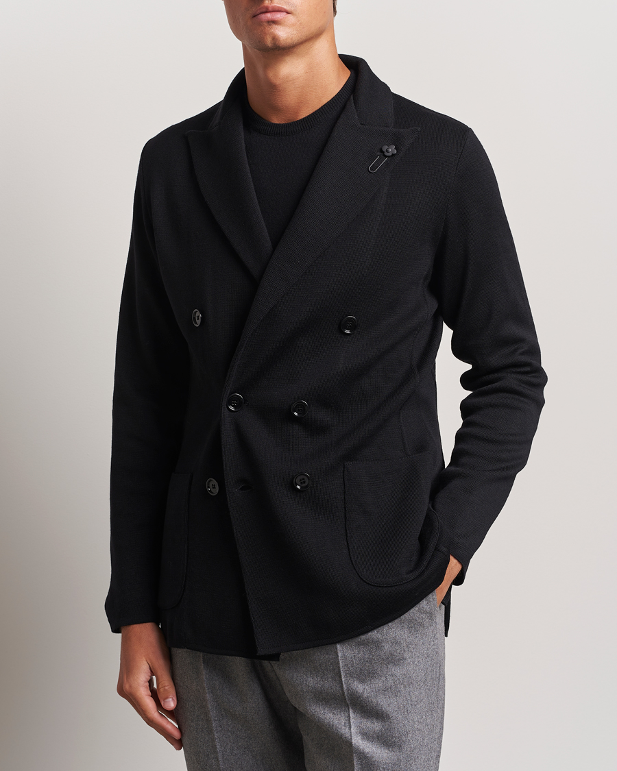 Hombres | Blazers | Lardini | Knitted Double Breasted Wool Blazer Black