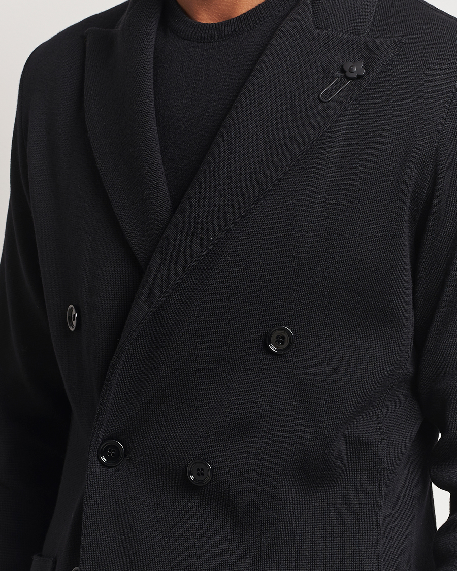 Hombres | Blazers | Lardini | Knitted Double Breasted Wool Blazer Black