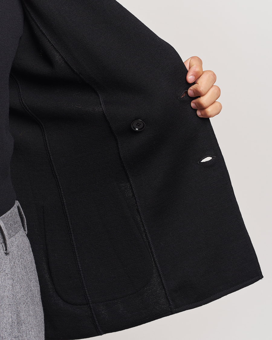 Hombres | Blazers | Lardini | Knitted Double Breasted Wool Blazer Black