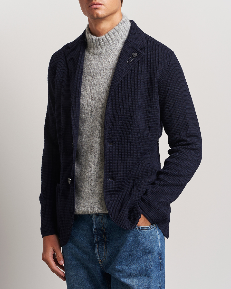 Hombres | Blazers | Lardini | Knitted Structure Wool Blazer Navy