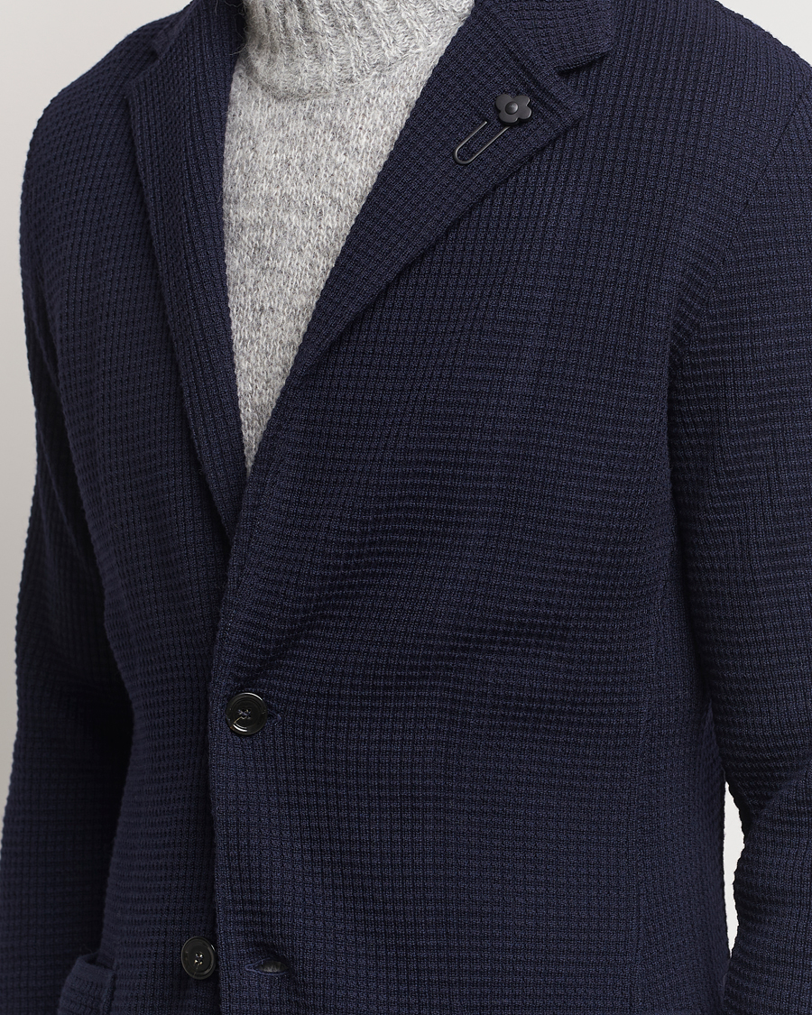 Hombres | Blazers | Lardini | Knitted Structure Wool Blazer Navy