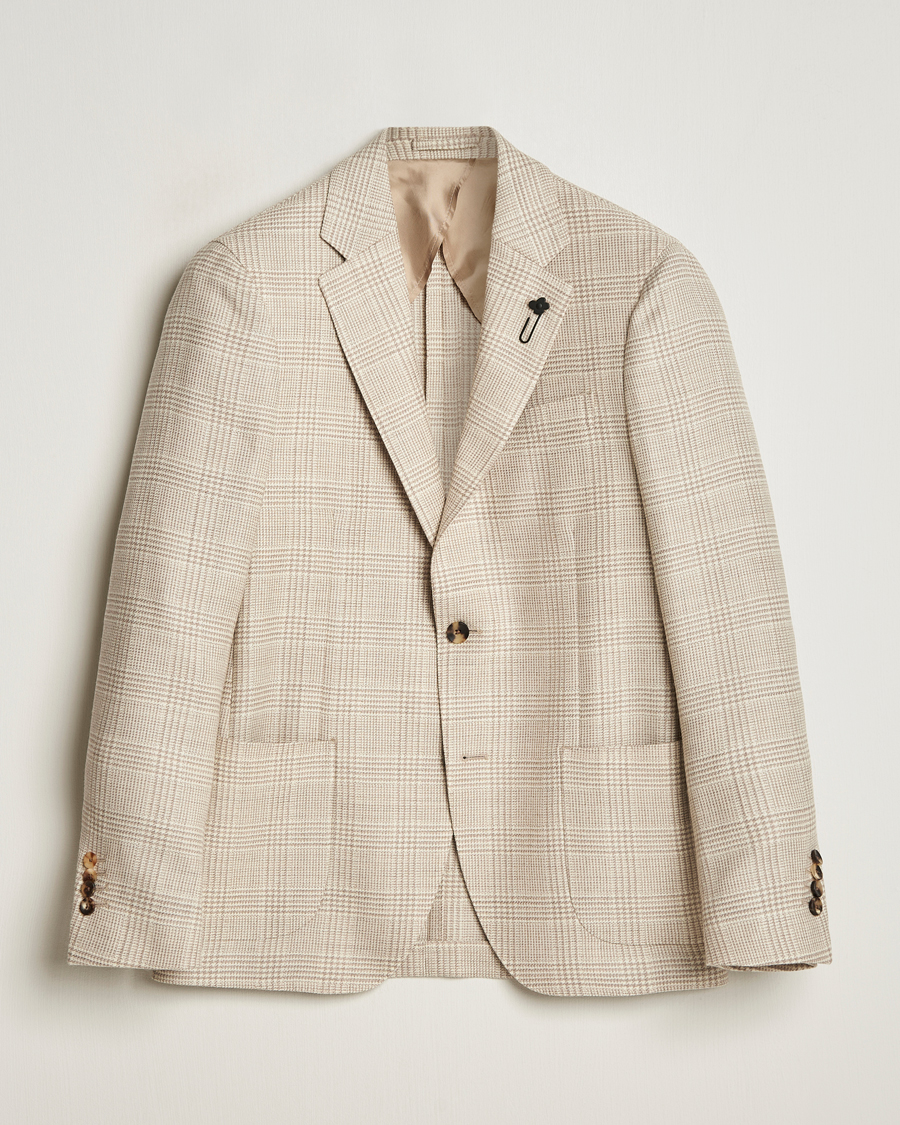 Hombres | Blazers | Lardini | Prince of Wales Wool Blazer Light Beige