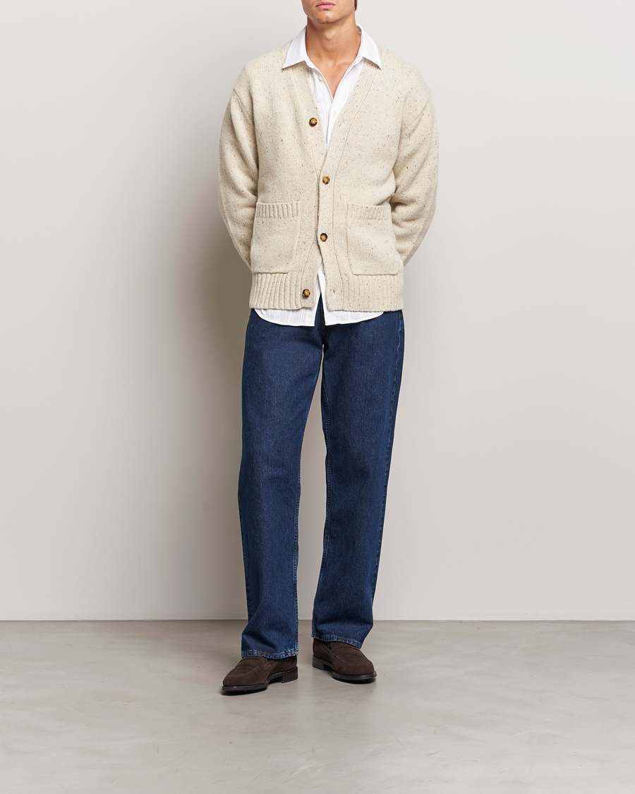 Hombres | Jerséis y prendas de punto | LES DEUX | Gary Fleck Wool Cardigan Light Sand
