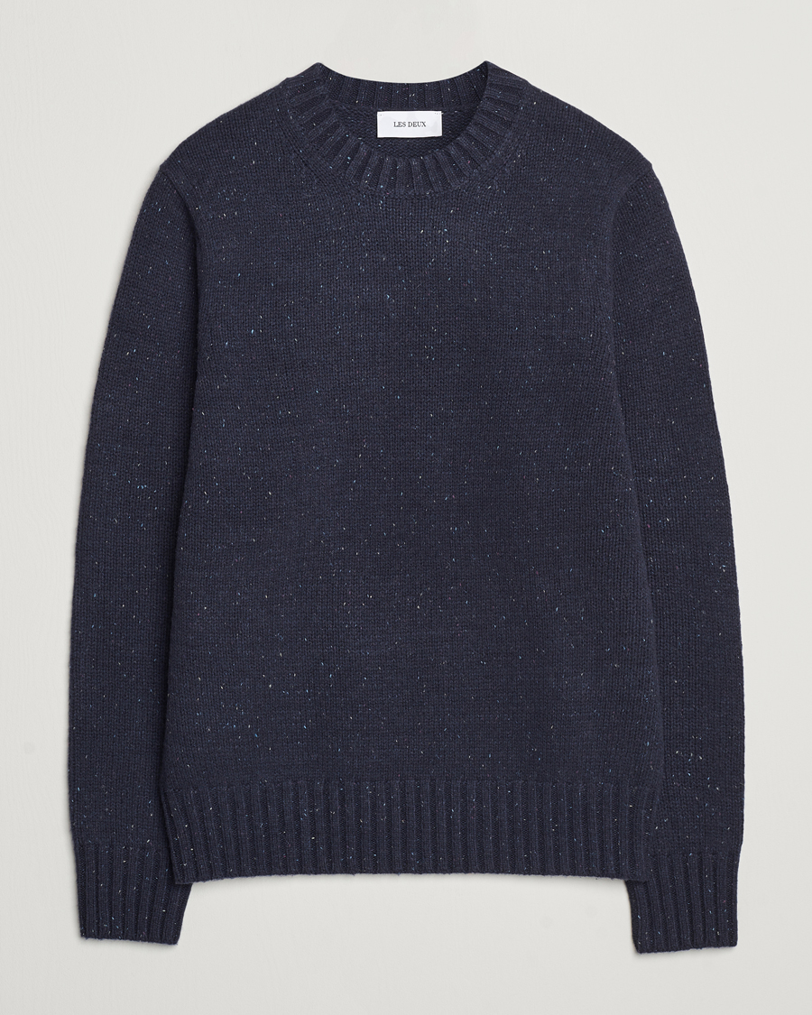 Hombres | Jerséis y prendas de punto | LES DEUX | Gary Fleck Wool Roundneck Dark Navy