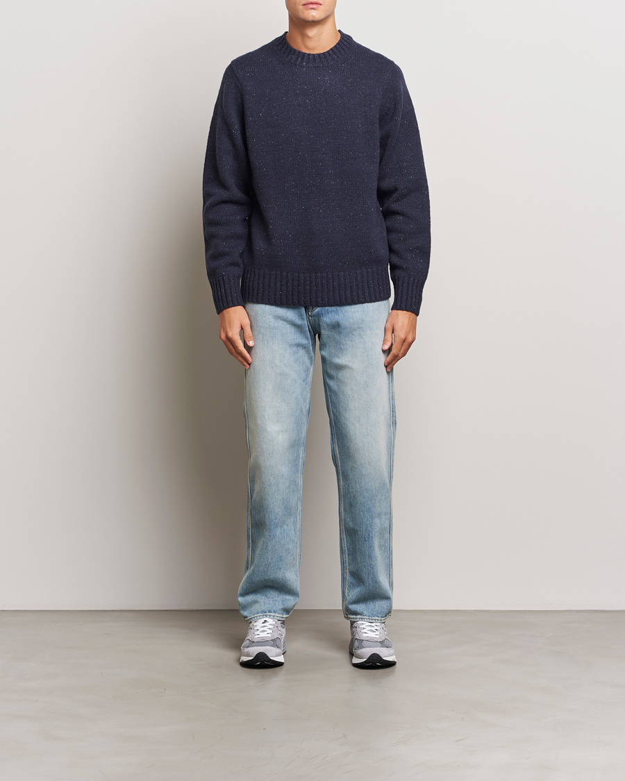 Hombres | Jerséis y prendas de punto | LES DEUX | Gary Fleck Wool Roundneck Dark Navy