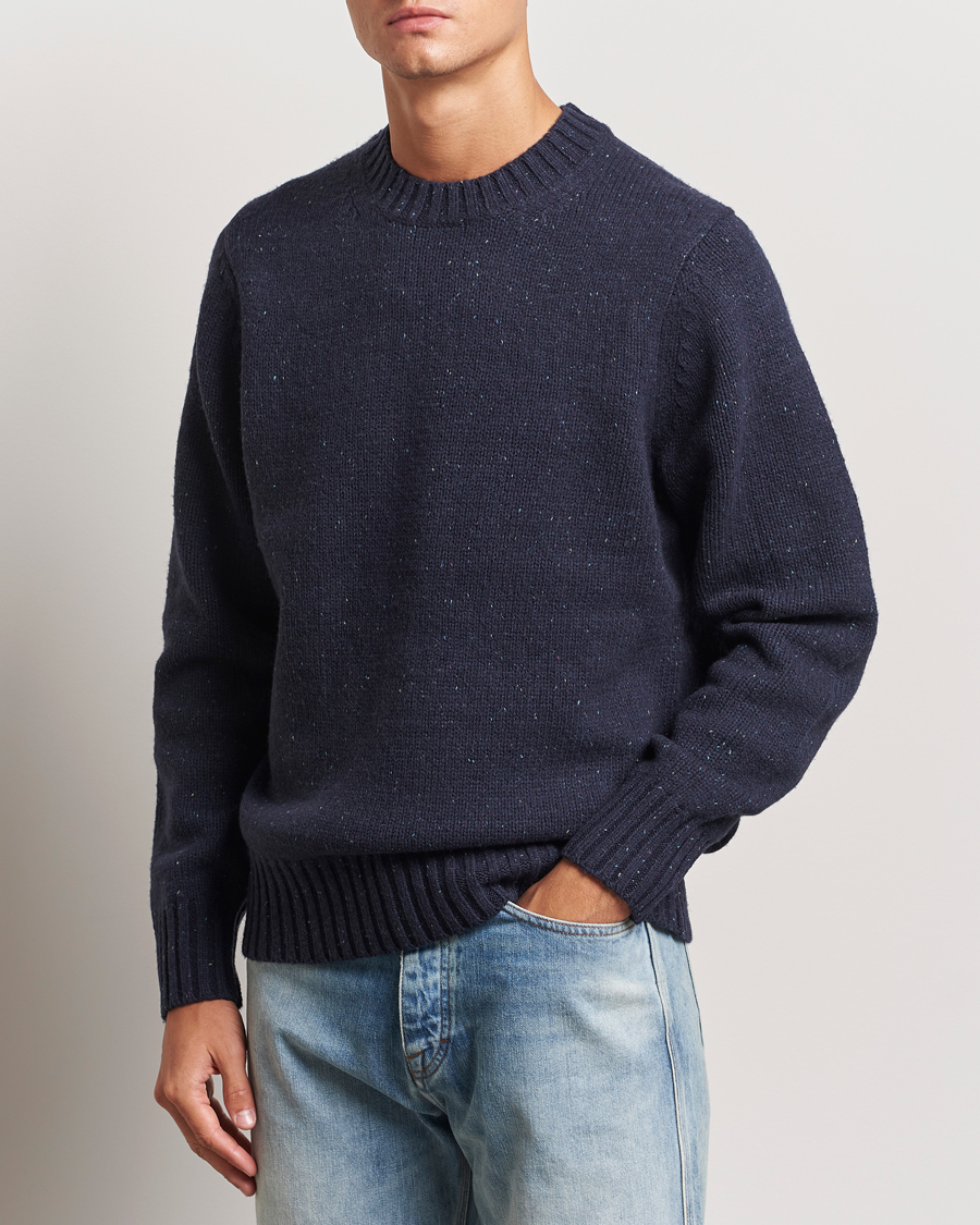 Hombres | Jerséis y prendas de punto | LES DEUX | Gary Fleck Wool Roundneck Dark Navy