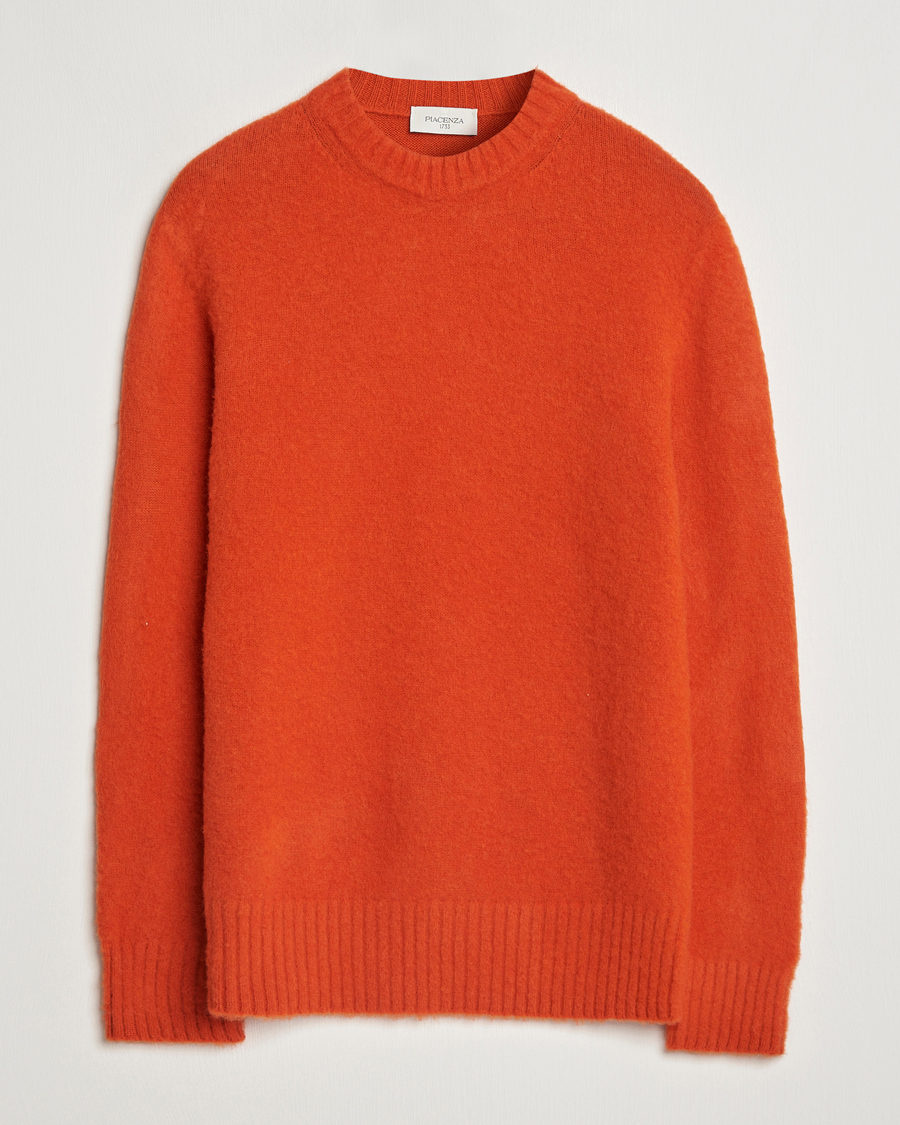 Hombres | Jerséis y prendas de punto | Piacenza Cashmere | Brushed Wool Crew Neck Orange