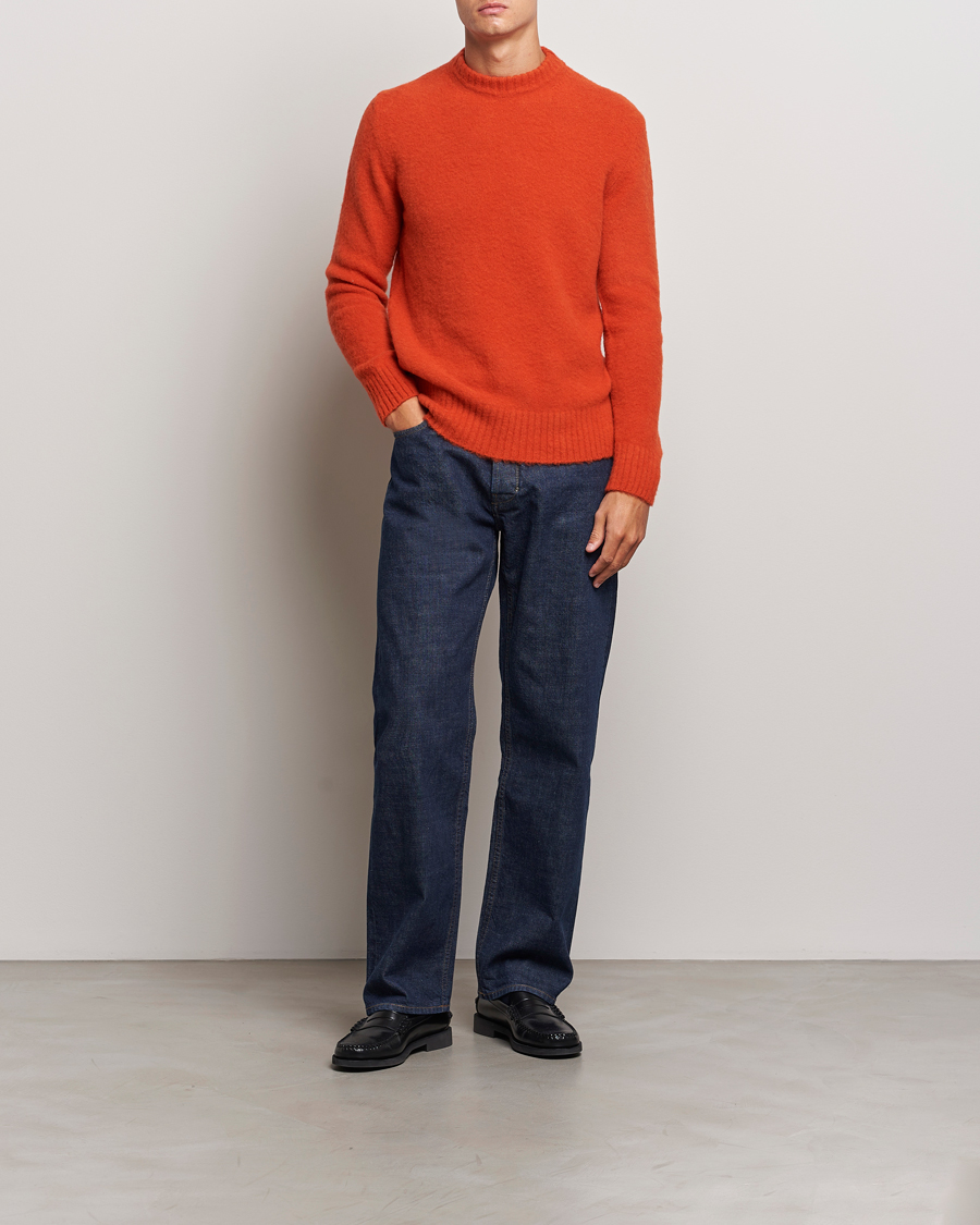 Hombres | Jerséis y prendas de punto | Piacenza Cashmere | Brushed Wool Crew Neck Orange