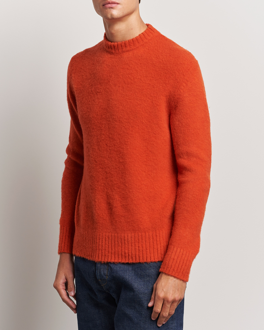 Hombres | Jerséis y prendas de punto | Piacenza Cashmere | Brushed Wool Crew Neck Orange