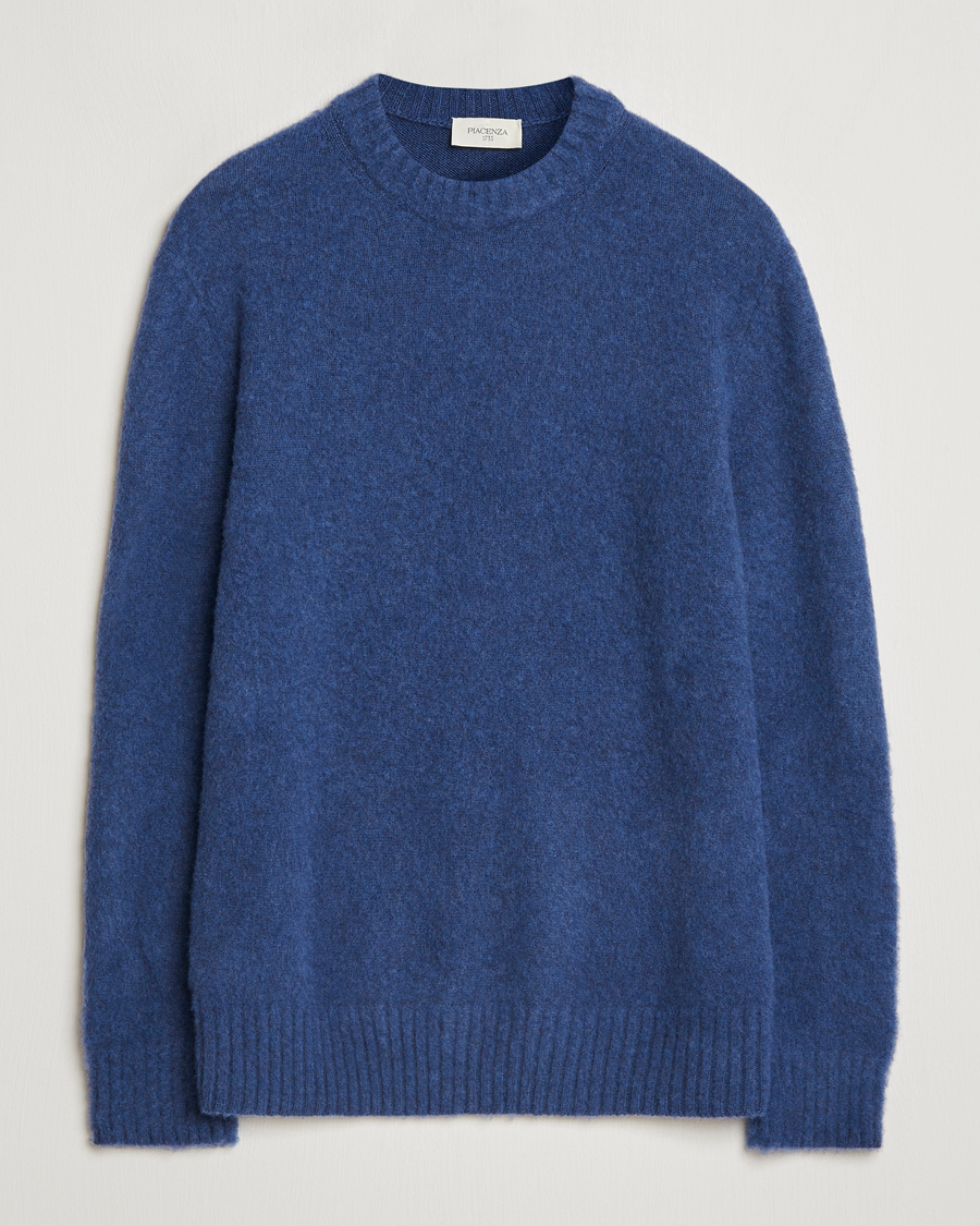 Hombres | Jerséis y prendas de punto | Piacenza Cashmere | Brushed Wool Crew Neck Blue Melange