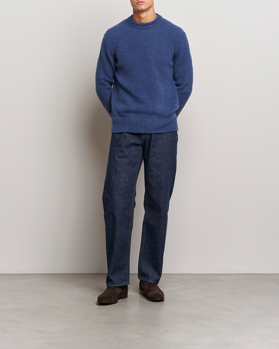 Hombres | Jerséis y prendas de punto | Piacenza Cashmere | Brushed Wool Crew Neck Blue Melange