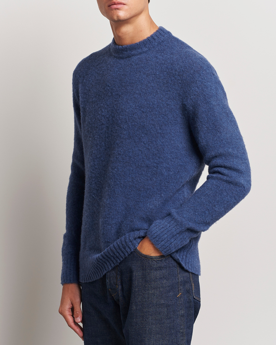 Hombres | Jerséis y prendas de punto | Piacenza Cashmere | Brushed Wool Crew Neck Blue Melange