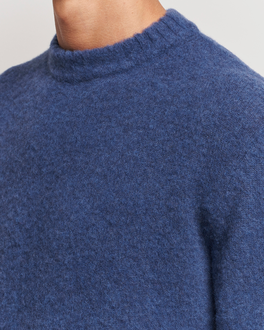 Hombres | Jerséis y prendas de punto | Piacenza Cashmere | Brushed Wool Crew Neck Blue Melange