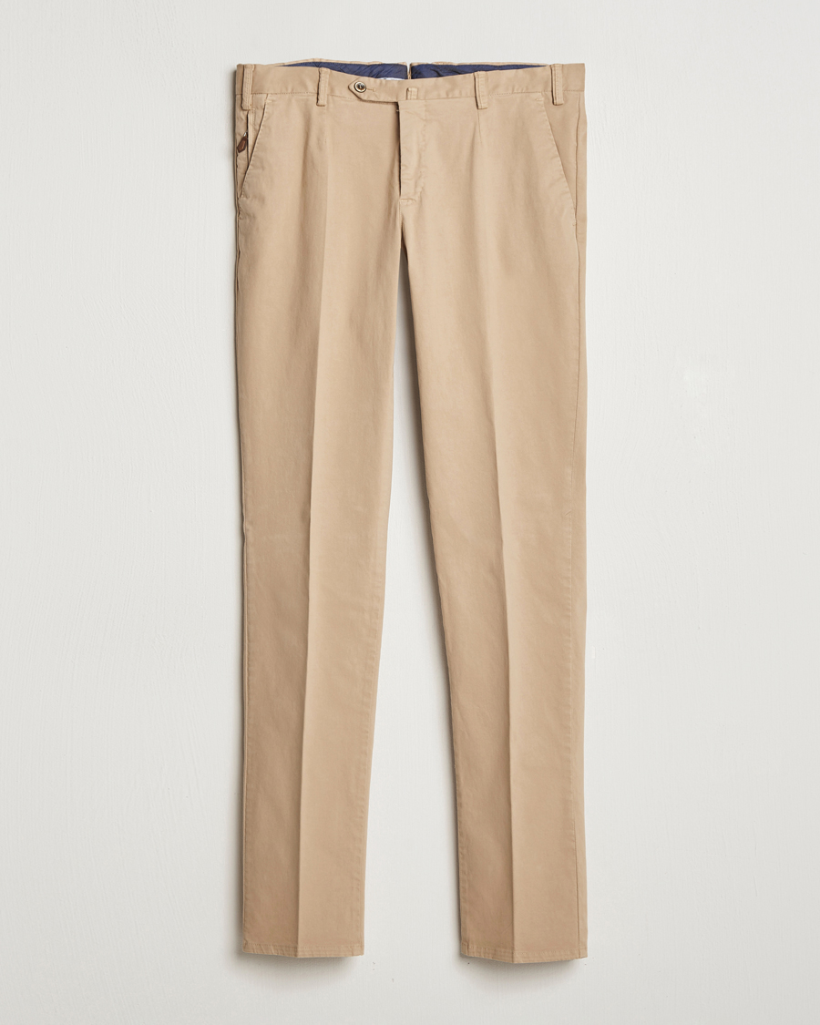 Hombres | Pantalones | PT01 | Slim Fit Pleated Cotton Trousers Beige