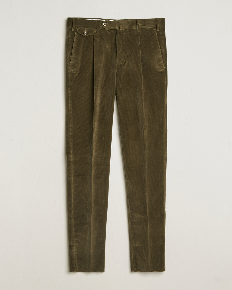 Hombres | Pantalones | PT01 | Slim Fit Corduroy Trousers Dark Green