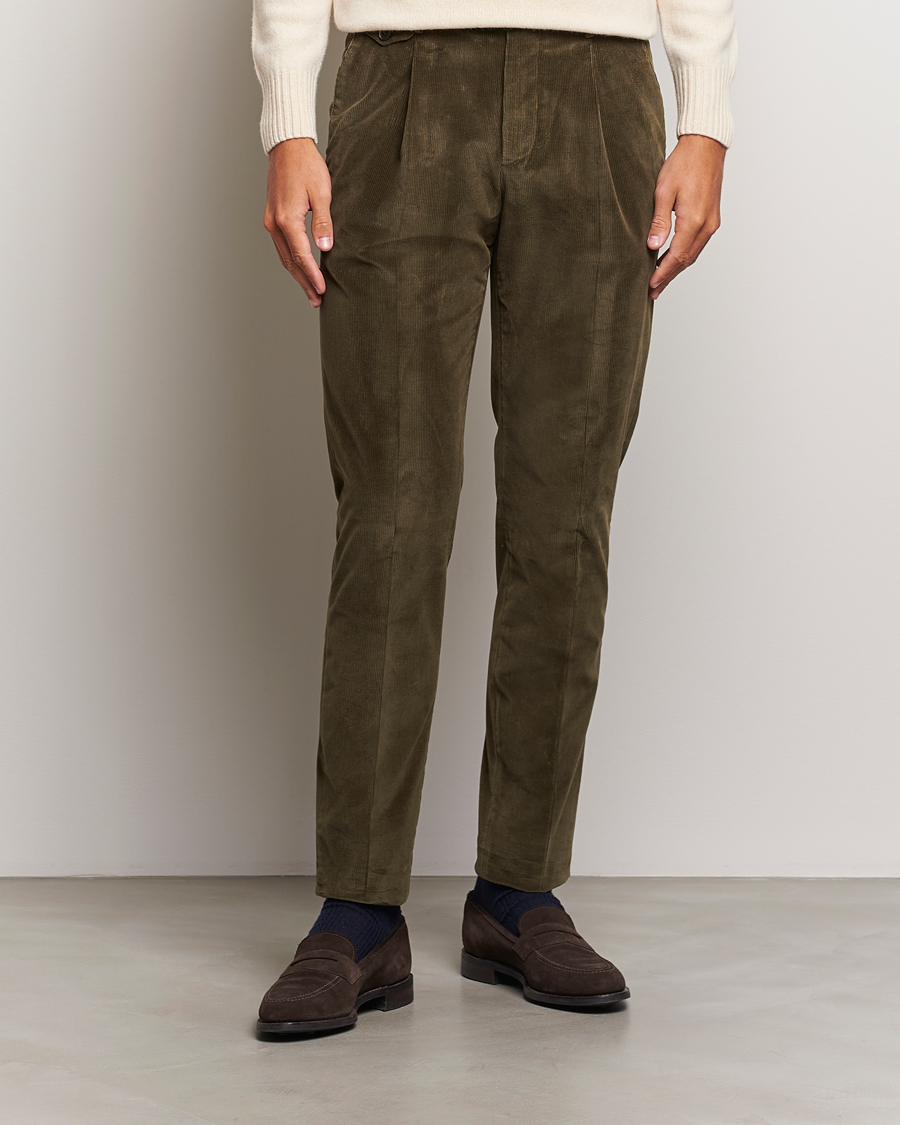 Hombres | Pantalones | PT01 | Slim Fit Corduroy Trousers Dark Green