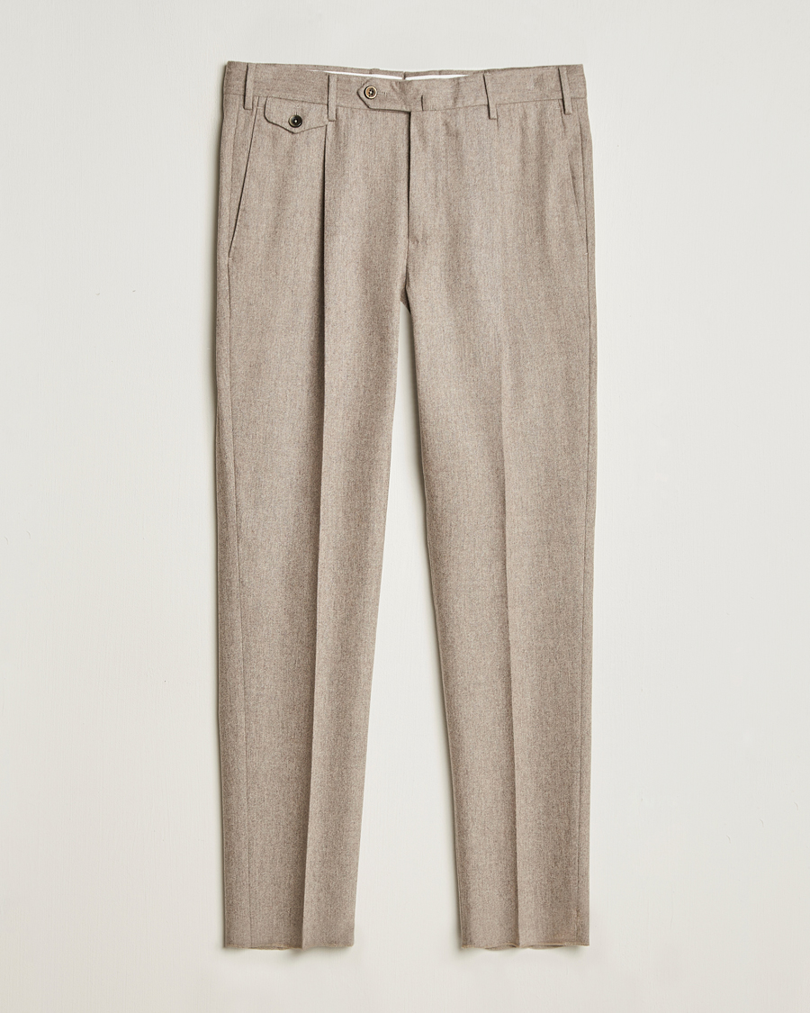 Hombres | Pantalones | PT01 | Slim Fit Pleated Wool/Cashmere Trousers Beige