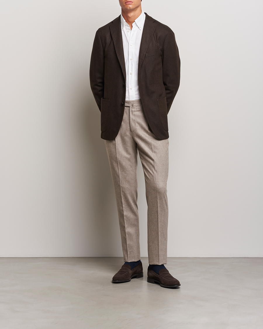 Hombres | Pantalones | PT01 | Slim Fit Pleated Wool/Cashmere Trousers Beige