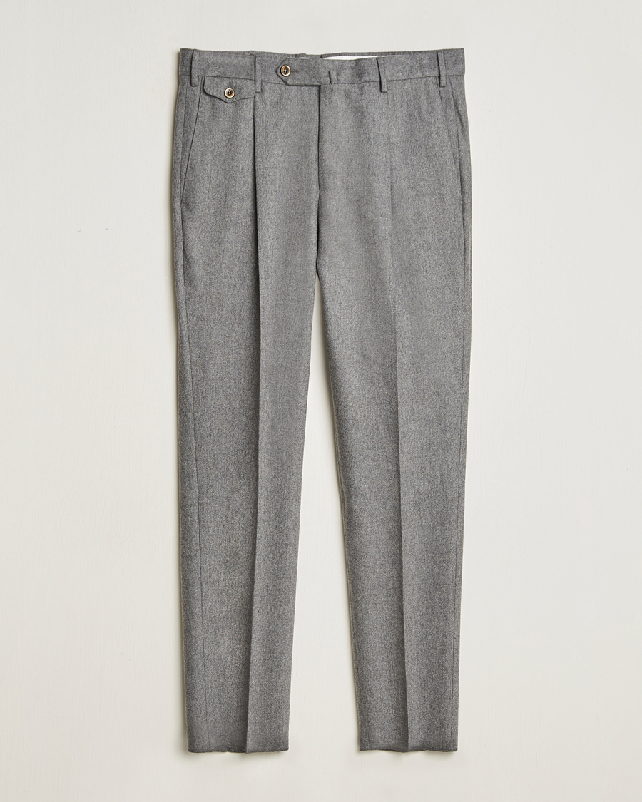 Hombres | Pantalones | PT01 | Slim Fit Pleated Wool/Cashmere Trousers Grey Melange