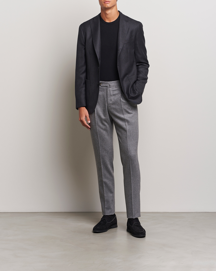 Hombres | Pantalones | PT01 | Slim Fit Pleated Wool/Cashmere Trousers Grey Melange