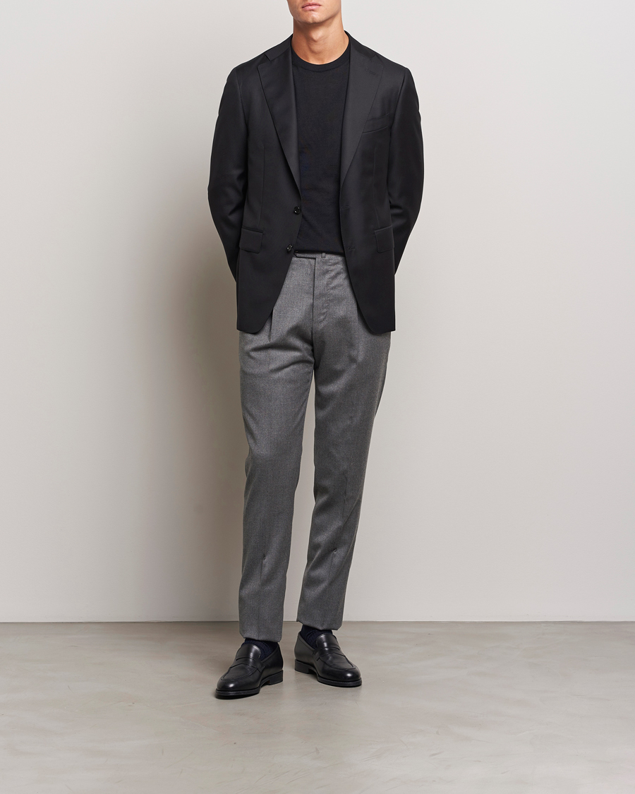Hombres | Pantalones | PT01 | Slim Fit Pleated Flannel Trousers Grey Melange