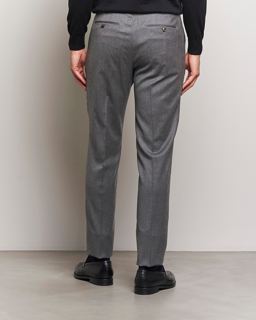 Hombres | Pantalones | PT01 | Slim Fit Pleated Flannel Trousers Grey Melange