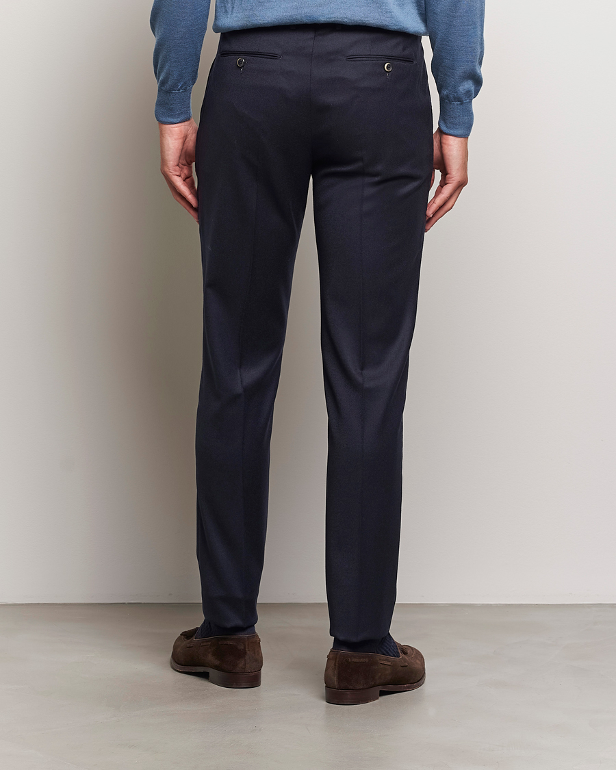 Hombres | Pantalones | PT01 | Slim Fit Pleated Flannel Trousers Navy