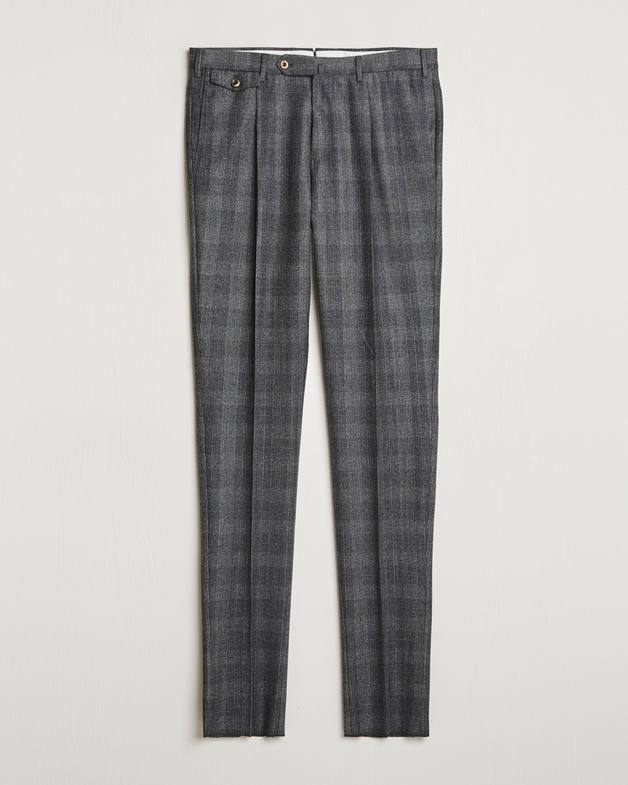 Hombres | Pantalones | PT01 | Slim Fit Pleated Checked Flannel Trousers Grey