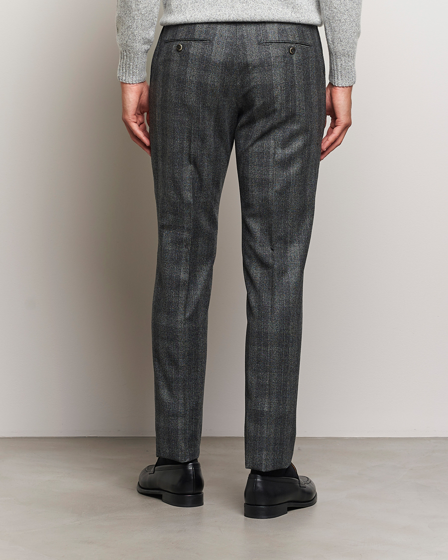 Hombres | Pantalones | PT01 | Slim Fit Pleated Checked Flannel Trousers Grey