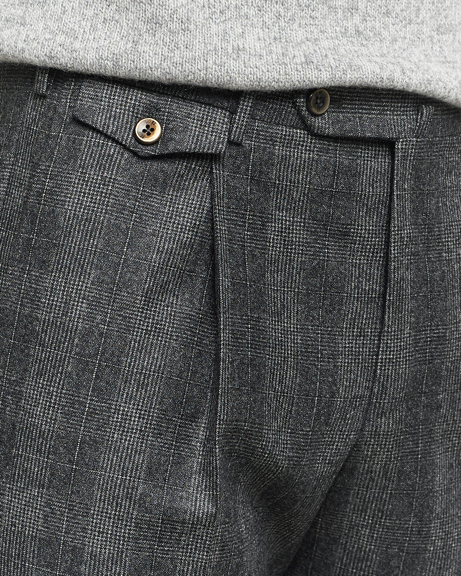 Hombres | Pantalones | PT01 | Slim Fit Pleated Checked Flannel Trousers Grey