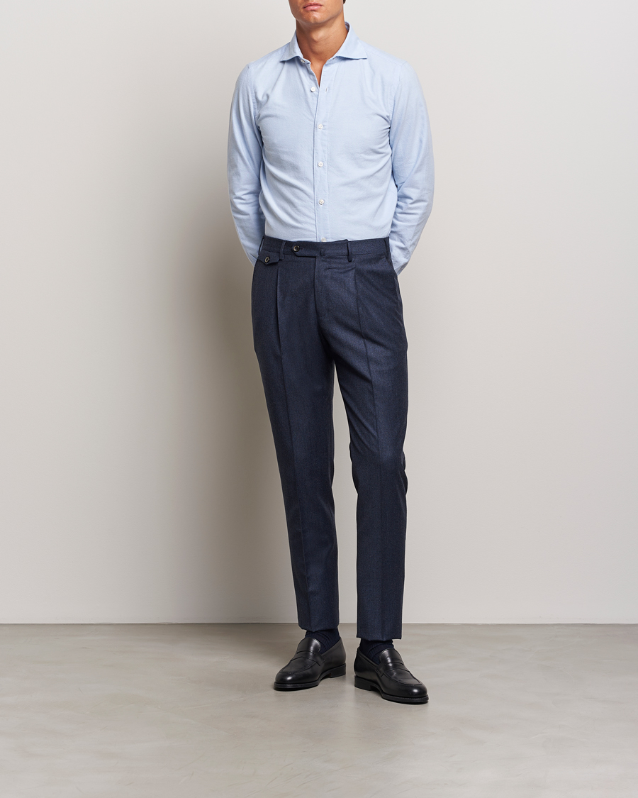 Hombres | Pantalones | PT01 | Slim Fit Pleated Houndstooth Flannel Trousers Navy