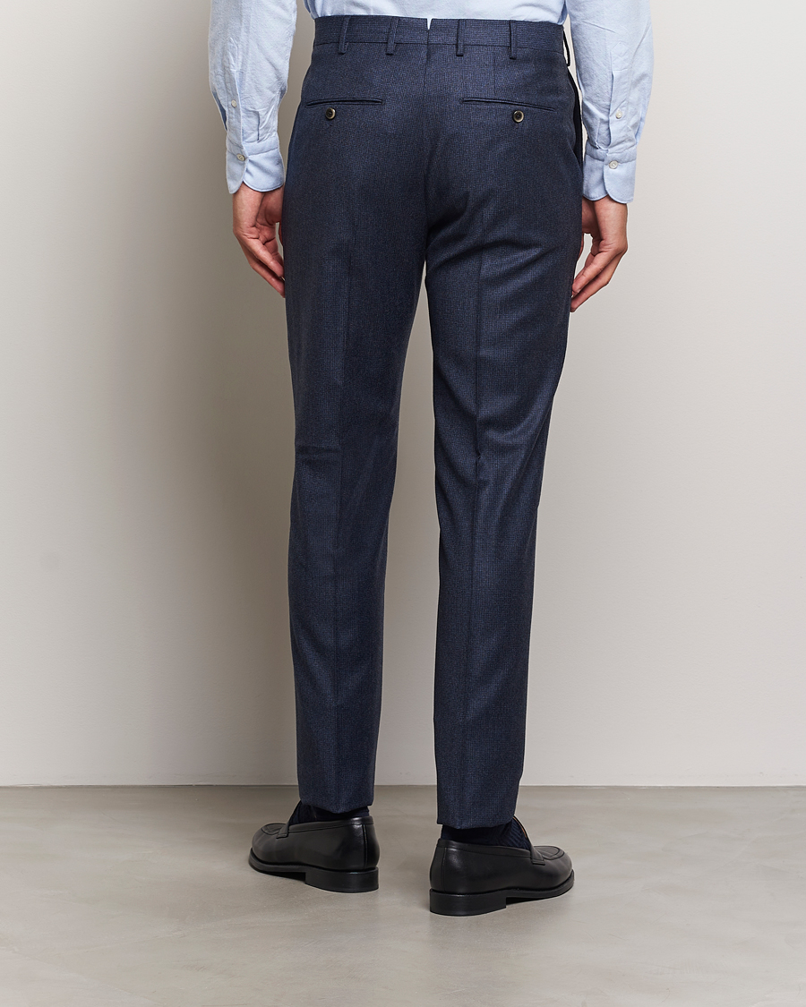 Hombres | Pantalones | PT01 | Slim Fit Pleated Houndstooth Flannel Trousers Navy