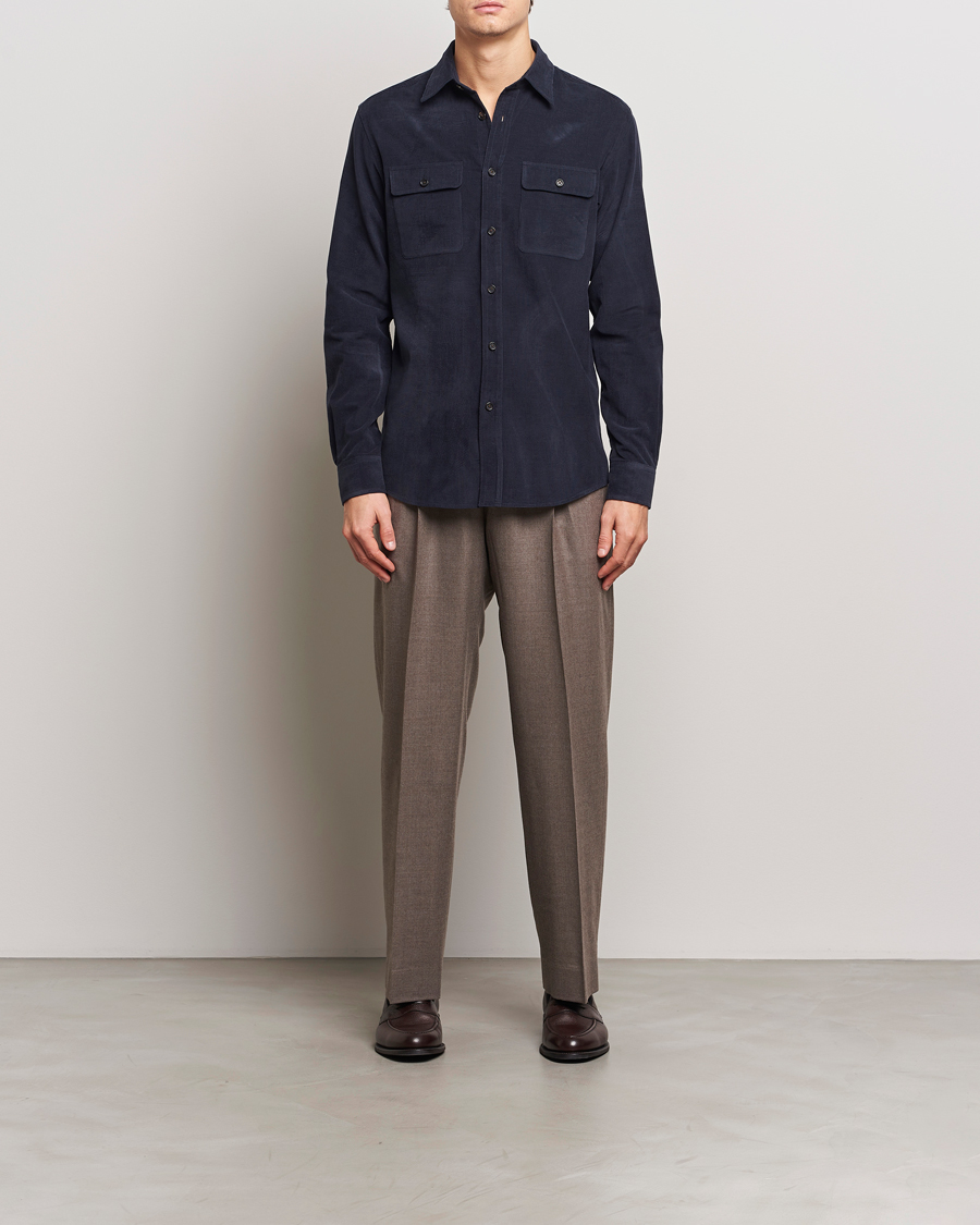 Hombres | Camisas | Ralph Lauren Purple Label | Cotton/Cashmere Corduroy Overshirt Navy