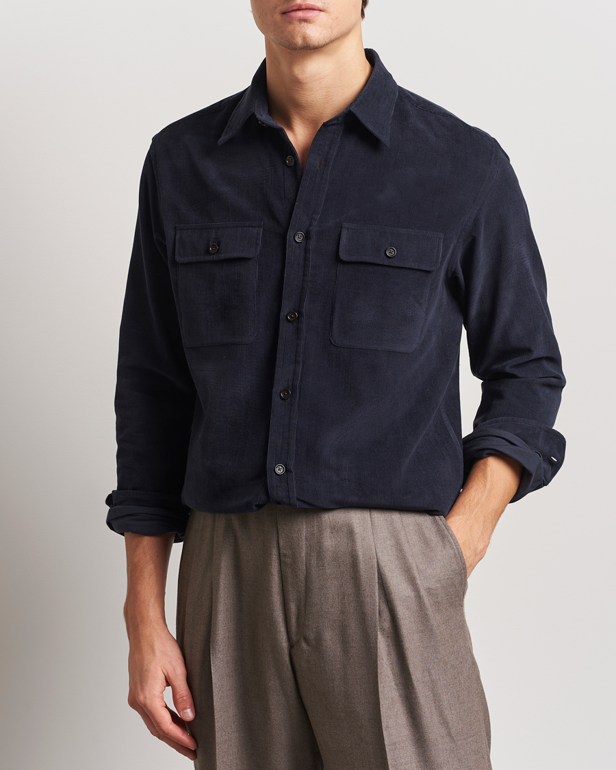 Hombres | Camisas | Ralph Lauren Purple Label | Cotton/Cashmere Corduroy Overshirt Navy