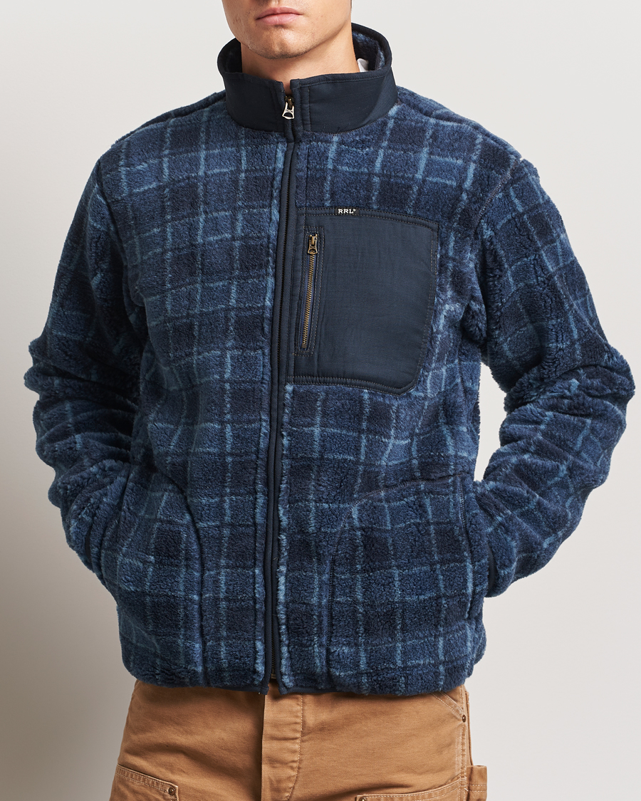 Hombres | Jerséis y prendas de punto | RRL | Gabe Fleece Full Zip Navy Plaid