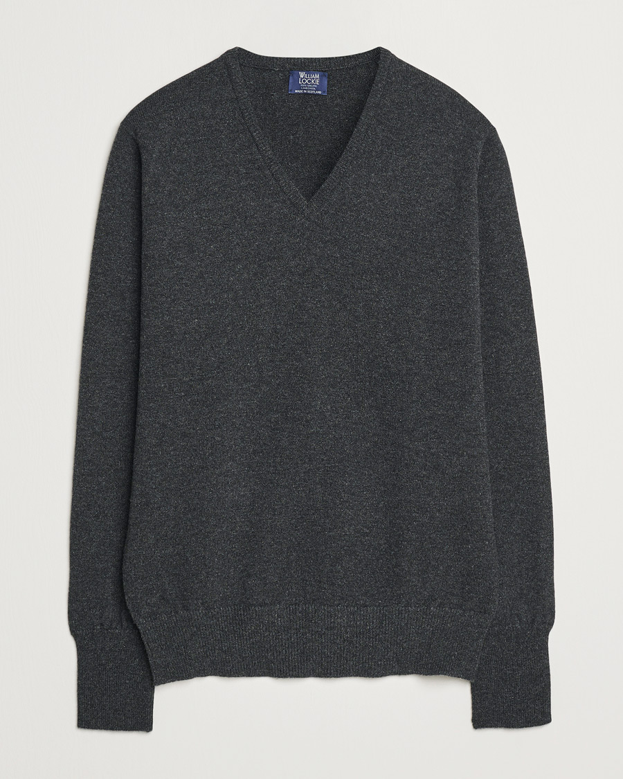 Hombres | Jerséis y prendas de punto | William Lockie | Rob Lambswool V-Neck Charcoal