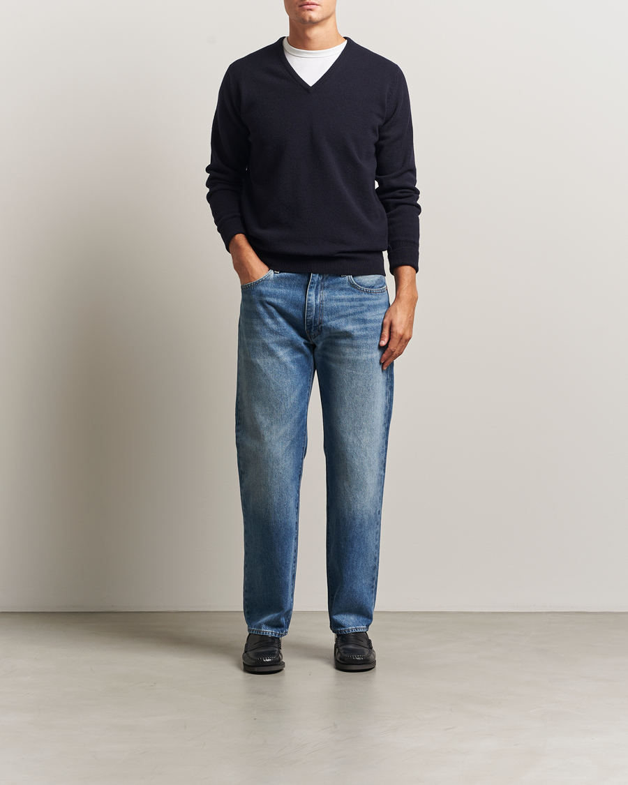 Hombres | Jerséis y prendas de punto | William Lockie | Rob Lambswool V-Neck Navy