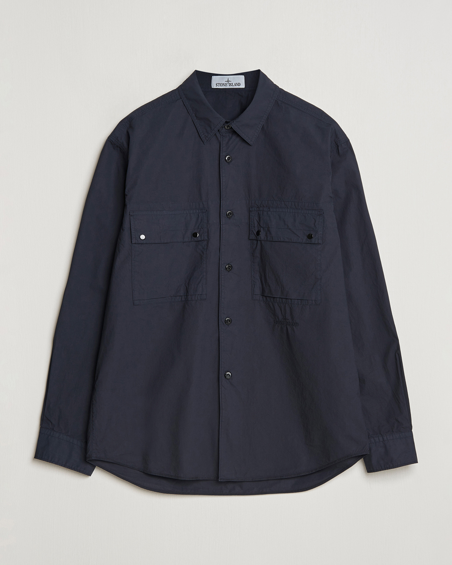 Hombres | Camisas | Stone Island | Garment Dyed Cotton Canvas Overshirt Navy Blue