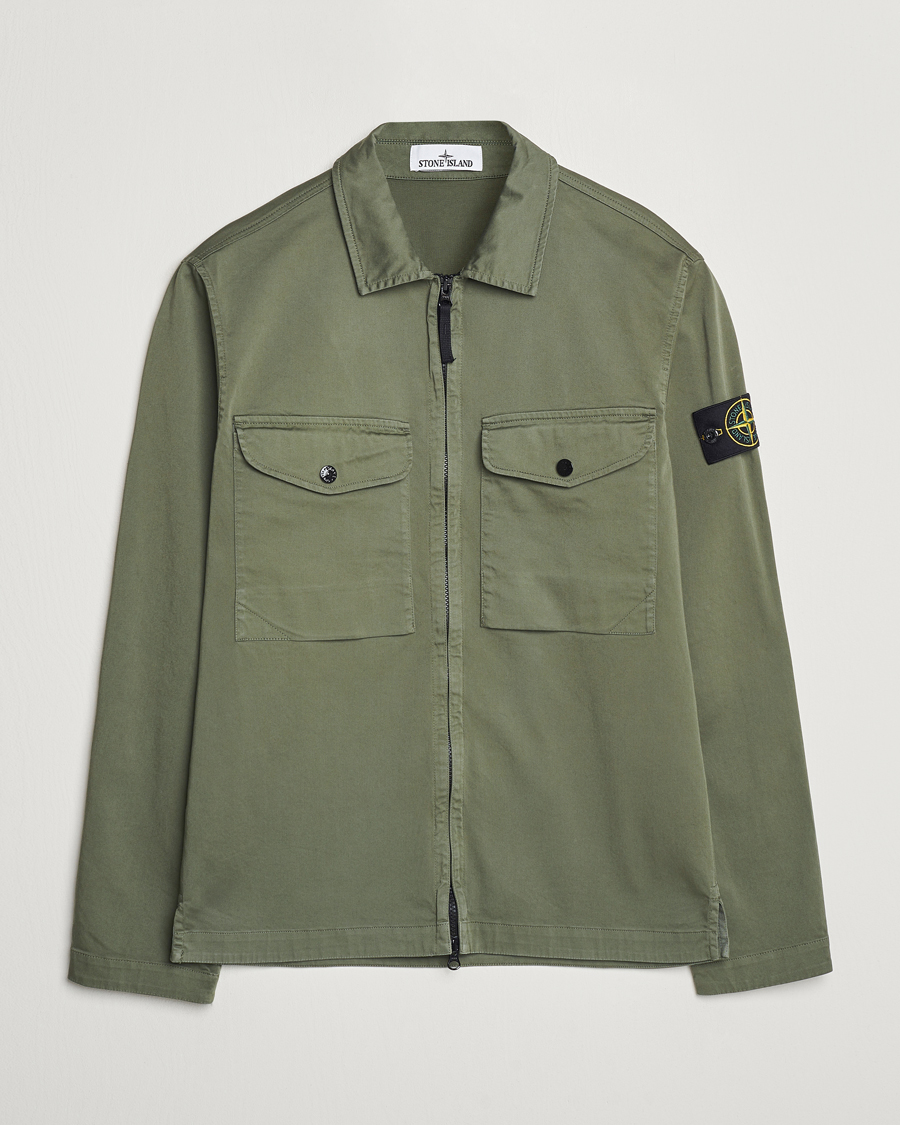 Hombres | Camisas | Stone Island | Garment Dyed Cotton Zip Overshirt Musk