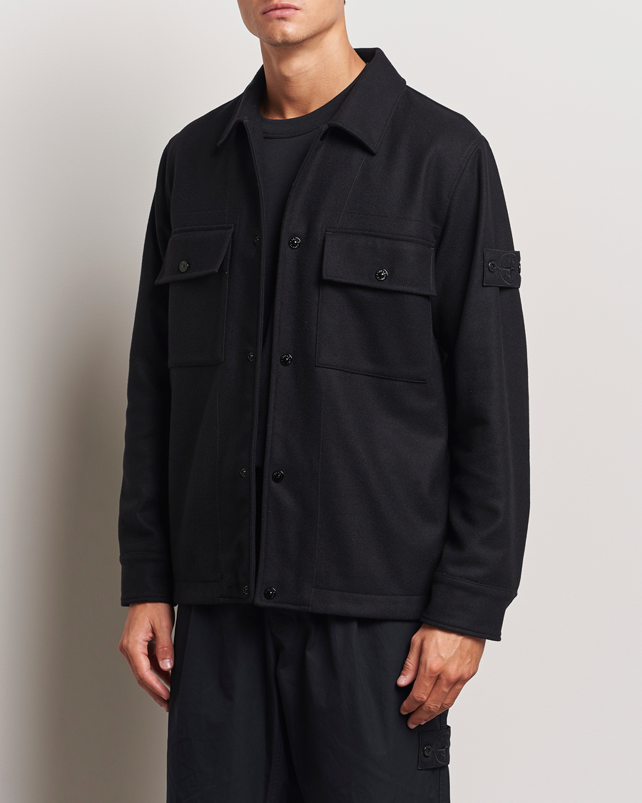 Hombres | Camisas | Stone Island | Ghost Wool/Nylon Flannel Overshirt Black