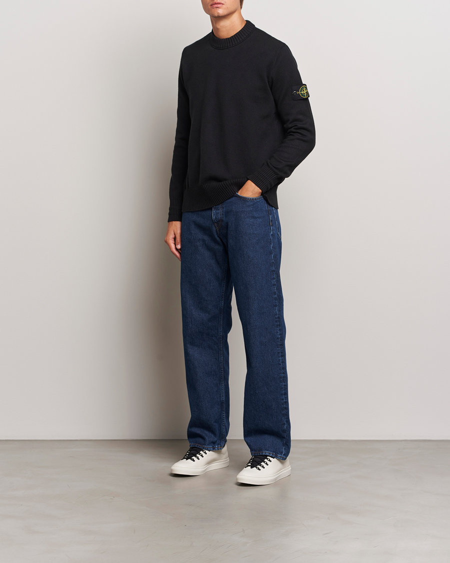 Hombres | Jerséis y prendas de punto | Stone Island | Winter Cotton Knitted Crew Neck Black