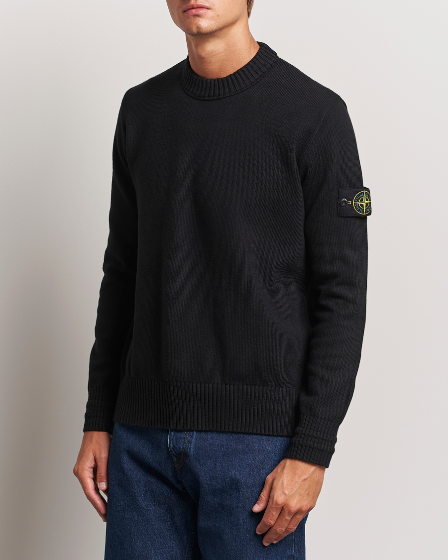 Hombres | Jerséis y prendas de punto | Stone Island | Winter Cotton Knitted Crew Neck Black