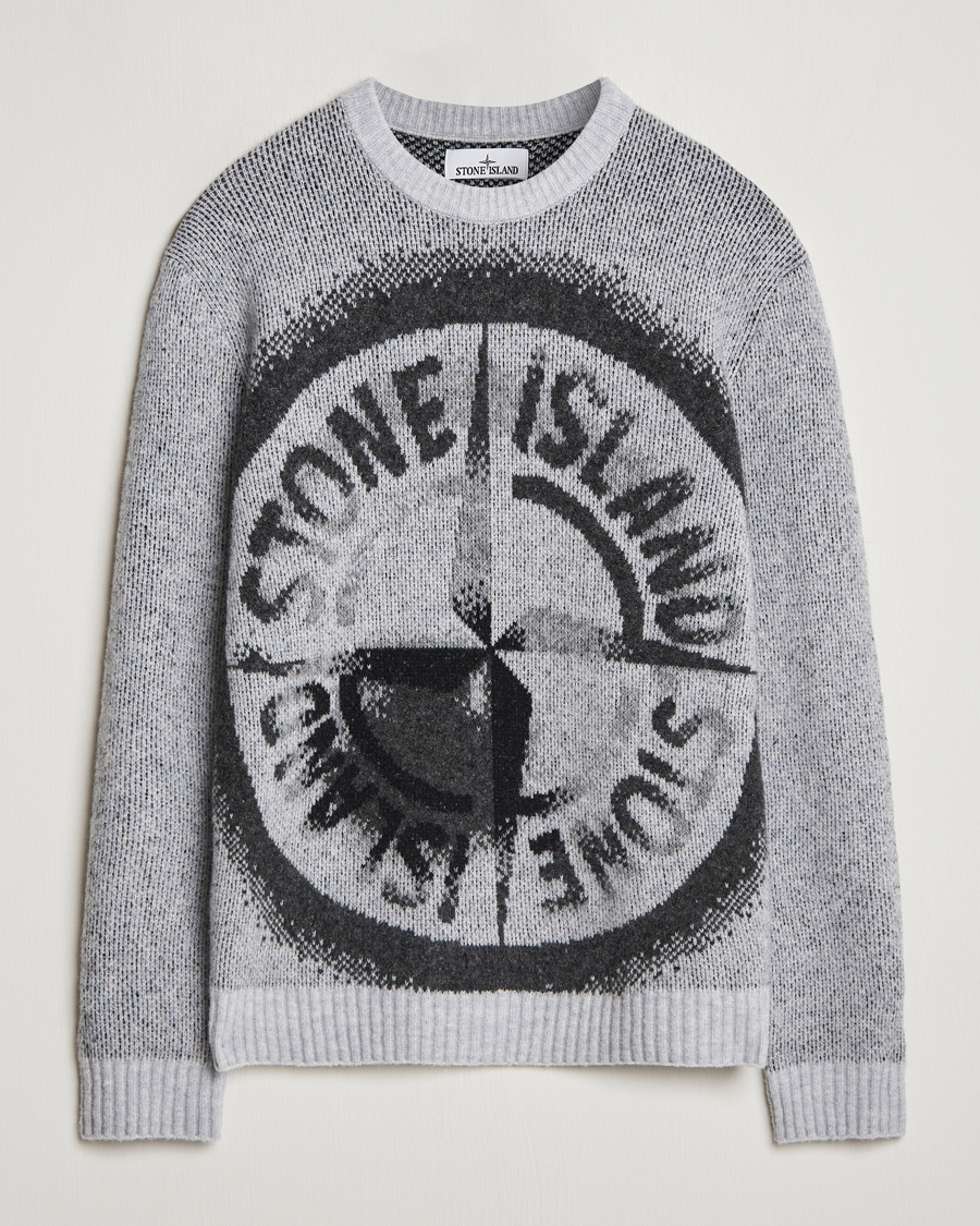 Hombres | Jerséis y prendas de punto | Stone Island | Jacquard Knitted Wool Crew Neck Grey