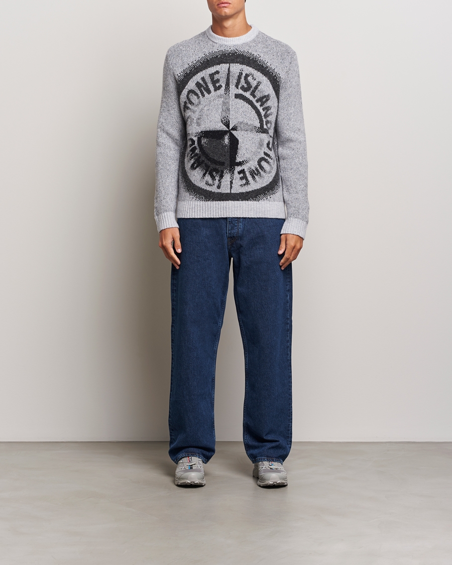 Hombres | Jerséis y prendas de punto | Stone Island | Jacquard Knitted Wool Crew Neck Grey