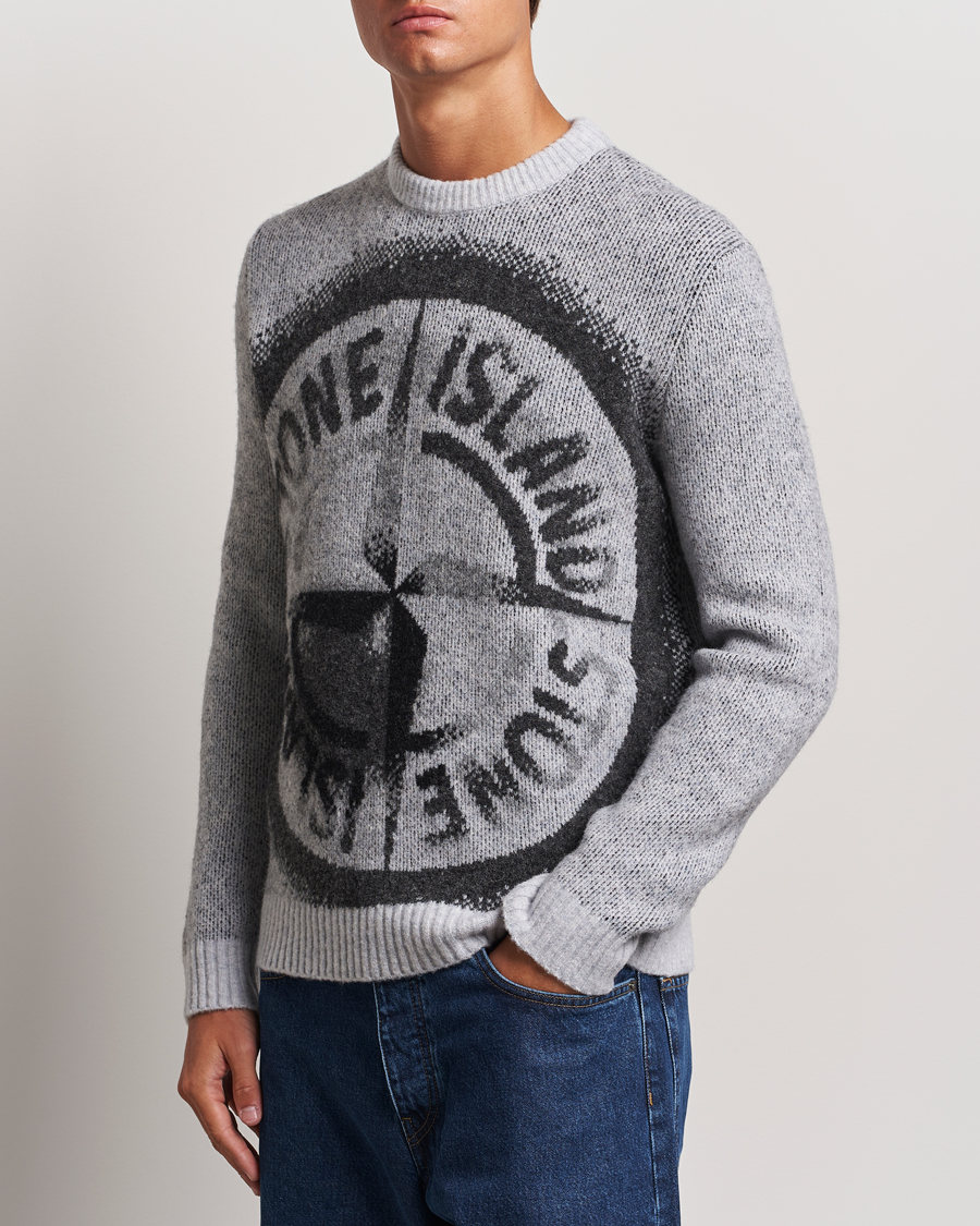 Hombres | Jerséis y prendas de punto | Stone Island | Jacquard Knitted Wool Crew Neck Grey