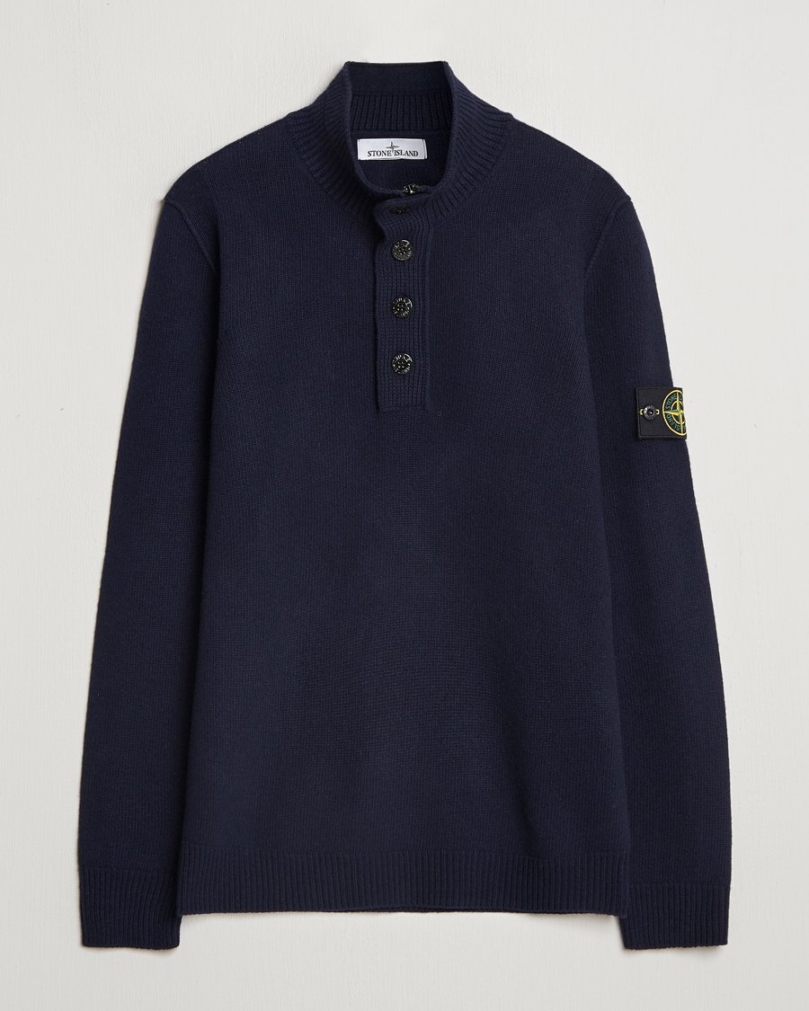 Hombres | Jerséis y prendas de punto | Stone Island | Knitted Lambswool Half Button Zip Navy Blue