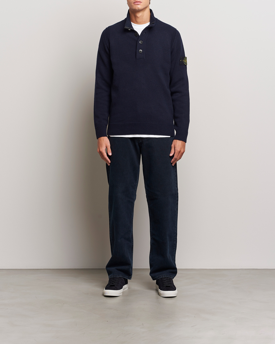 Hombres | Jerséis y prendas de punto | Stone Island | Knitted Lambswool Half Button Zip Navy Blue