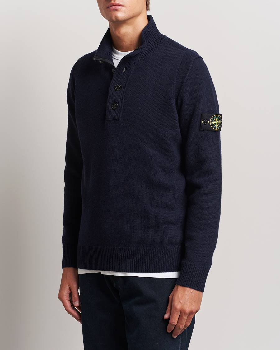 Hombres | Jerséis y prendas de punto | Stone Island | Knitted Lambswool Half Button Zip Navy Blue