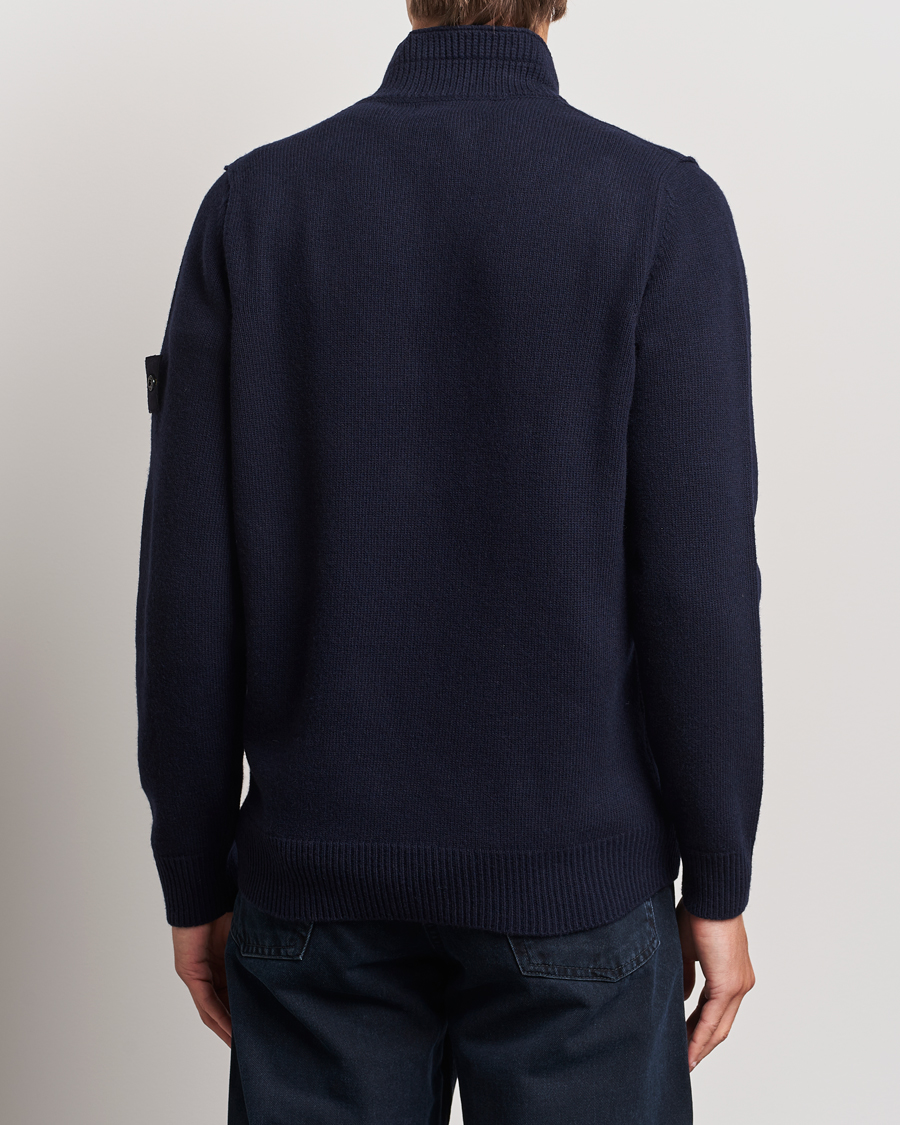 Hombres | Jerséis y prendas de punto | Stone Island | Knitted Lambswool Half Button Zip Navy Blue